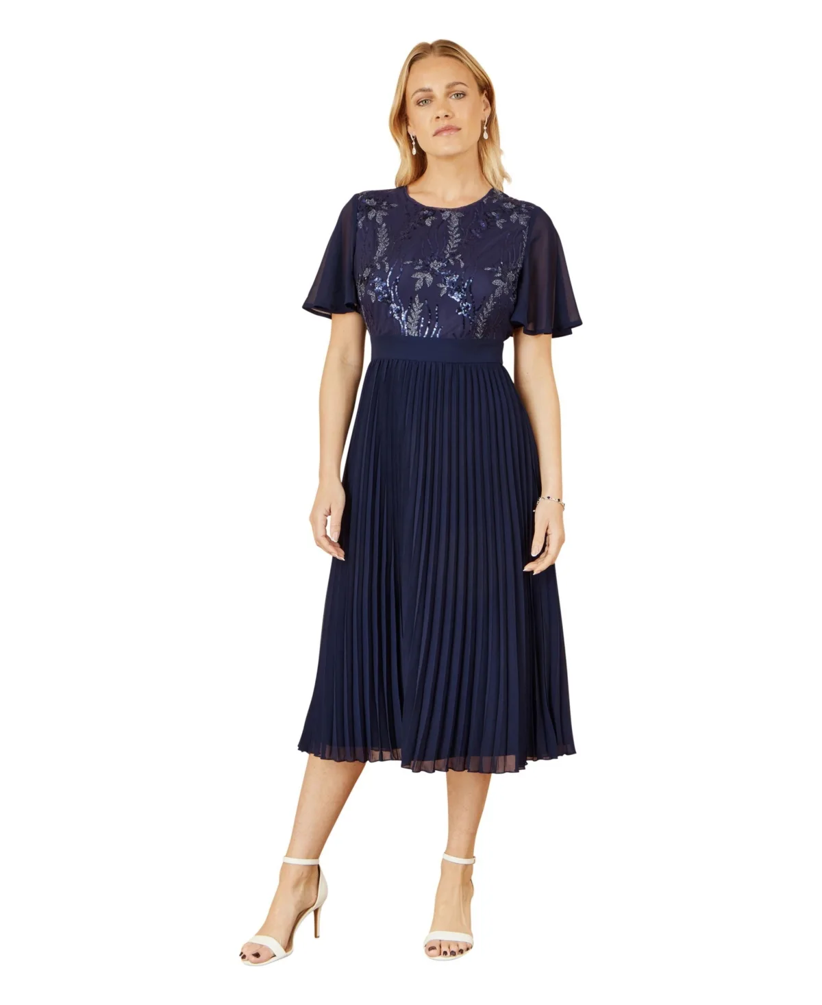 Sequin Embellished Pleated Midi Dress