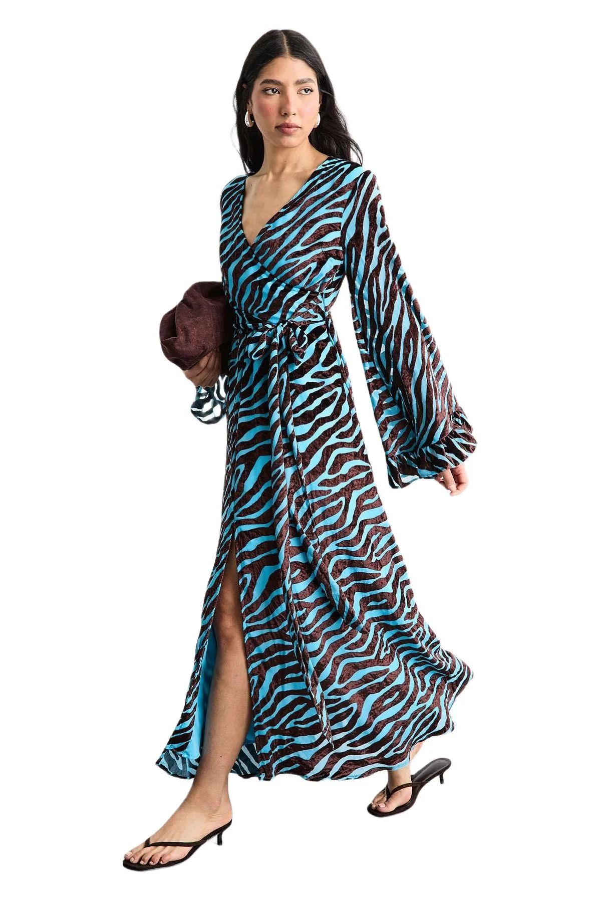 Burnout Velvet Plunge Maxi Dress by Warehouse