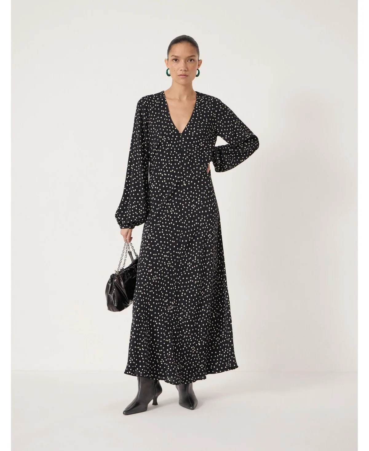 V-Neck Long Sleeve Crepe Dress by Hush