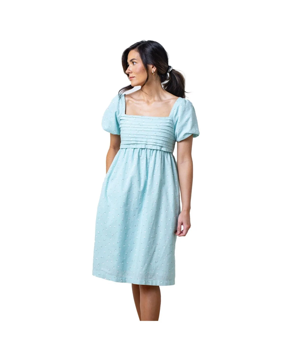 Ruched Linen Bubble Sleeve Dress by Hope & Henry