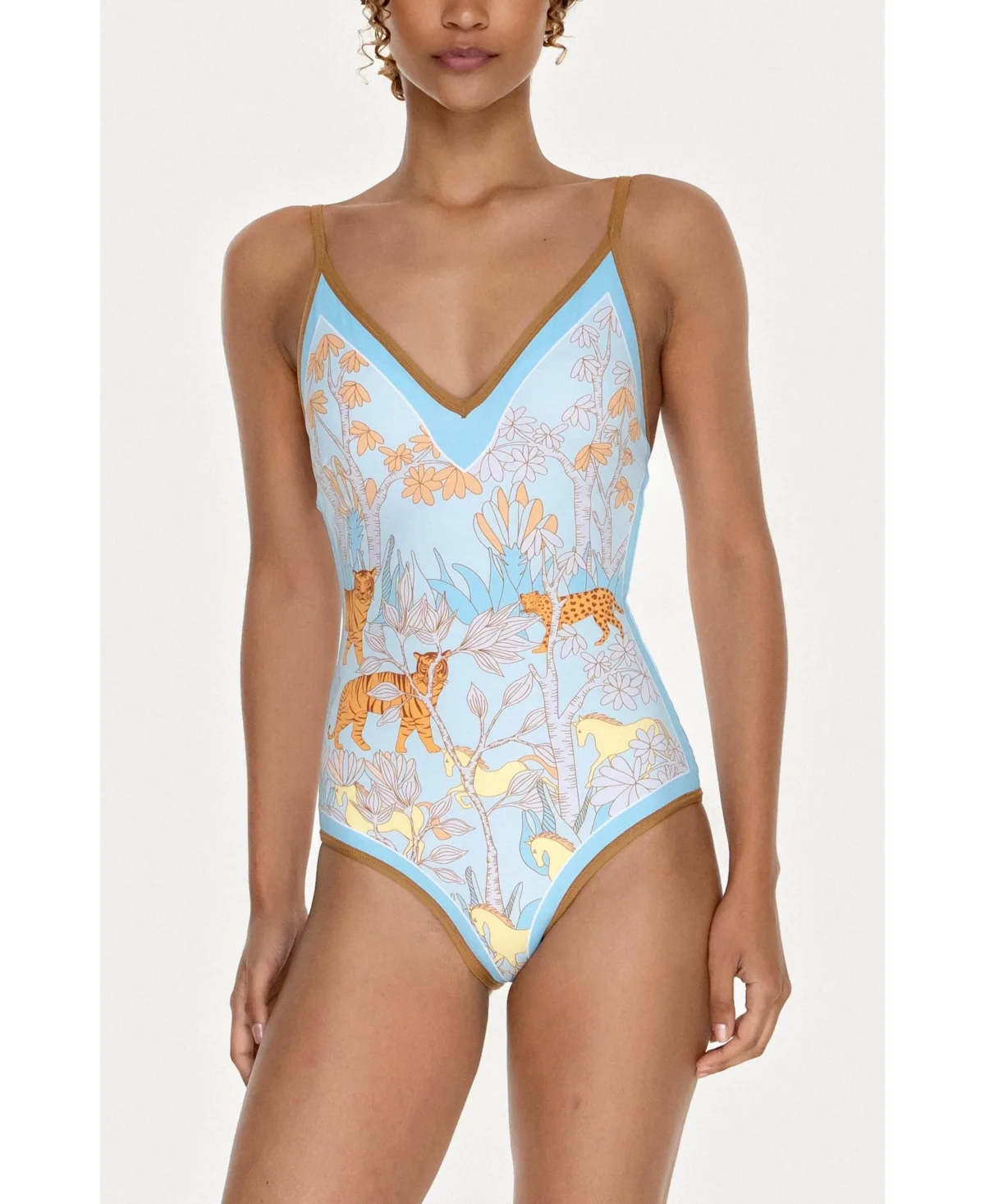 Jungle Adventure Reversible V-Neck One-Piece Swimsuit by Jessie Zhao New York