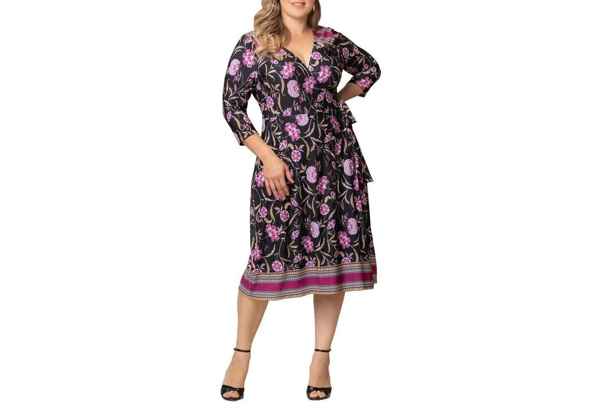 Beguiling Border Print Wrap Dress by Kiyonna