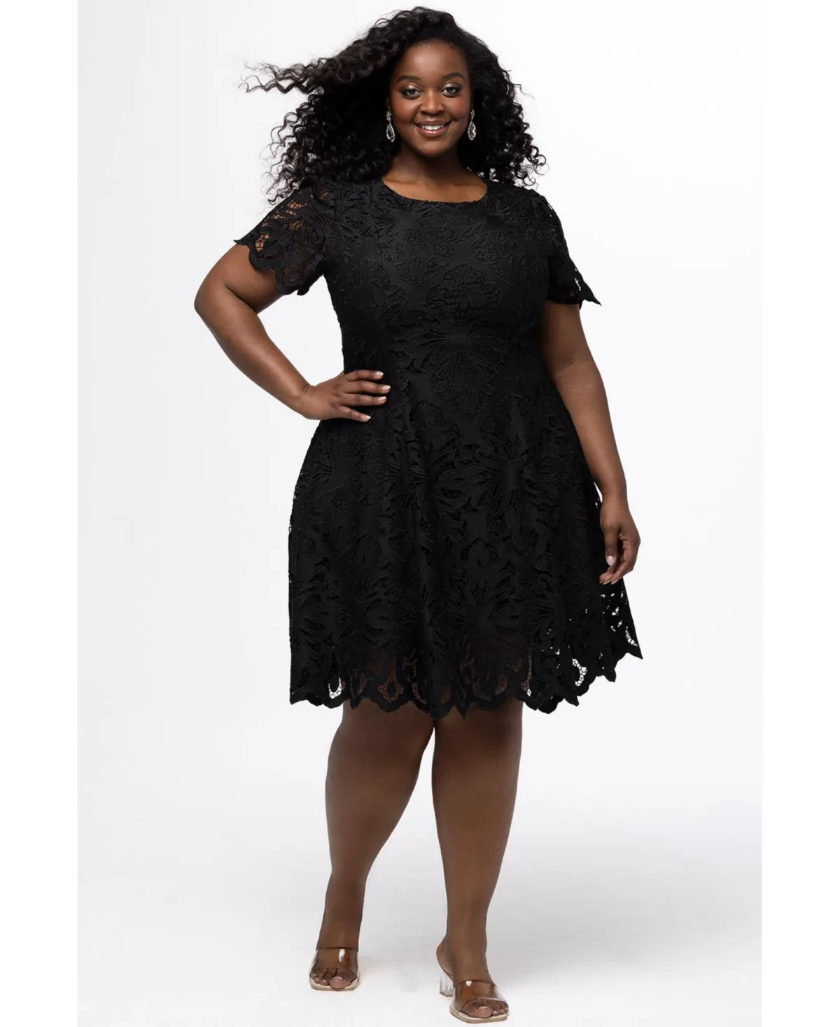 Lace Little Black Party Dress with Cap Sleeve by Celebrations By Sydney's Closet