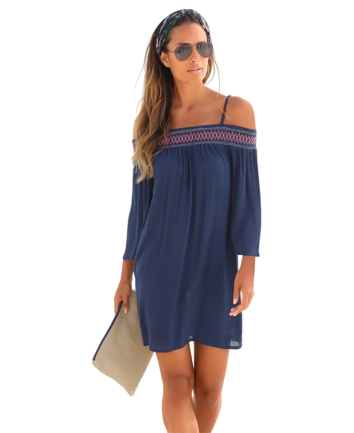 Embroidered Cold Shoulder Dress by Lascana