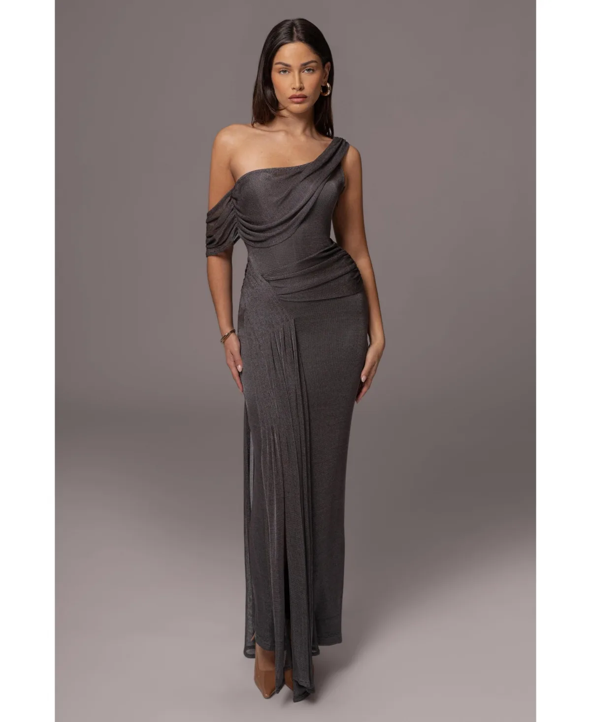 Draped Metallic Maxi Dress by Jluxlabel
