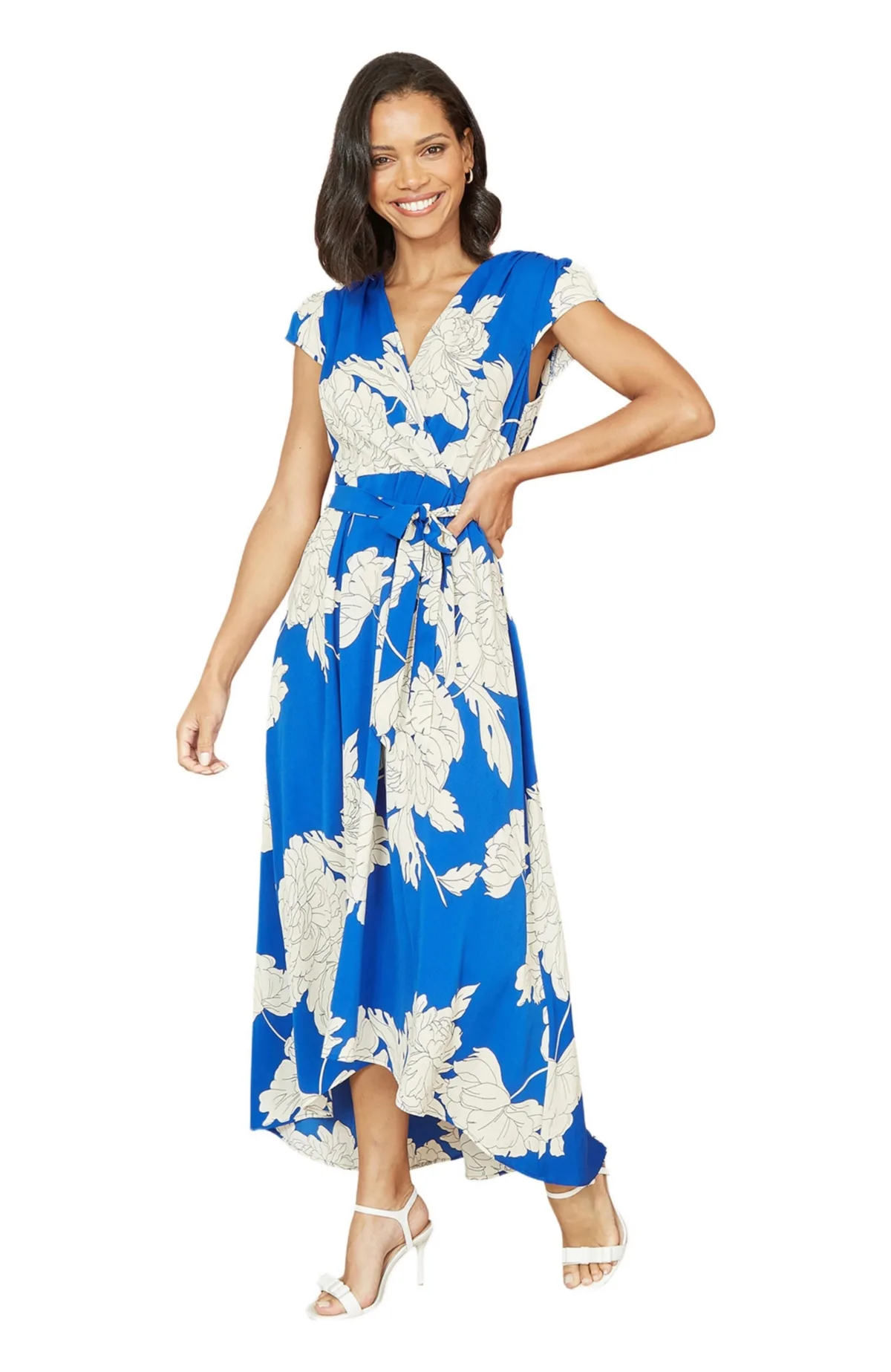 Blossom Print Dipped Hem Wrap Midi Dress