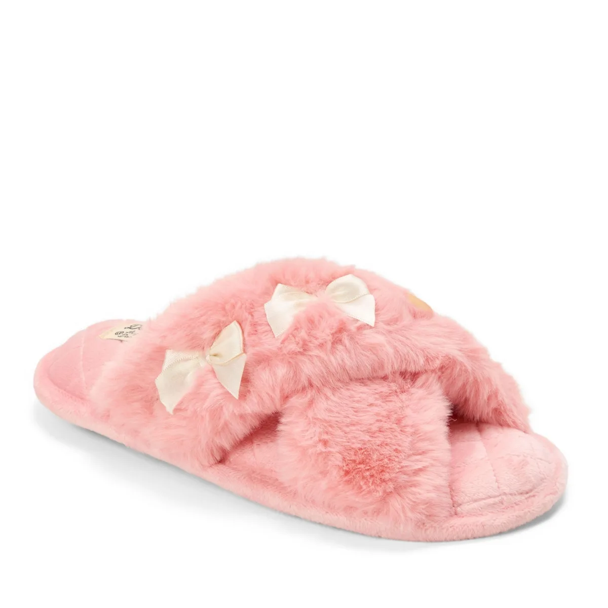 Jessica Bows Furry Crossband Slide Slipper by Dearfoams