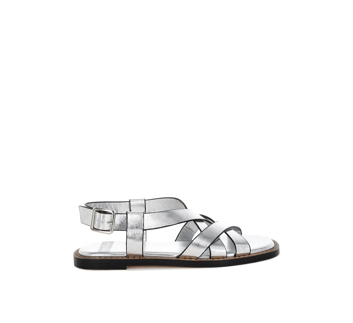 Doata Metallic Genuine Leather Buckled Flats by Rag & Co