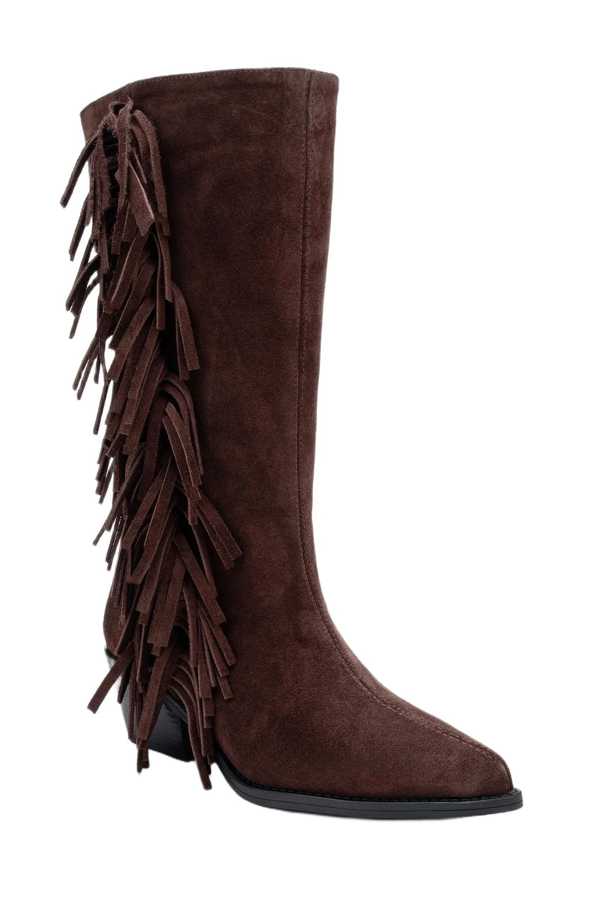 Orlo Leather Fringed Western Boot by Forever & Always Shoes