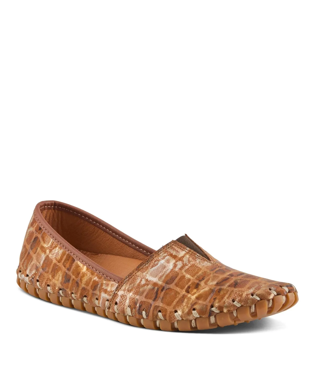 Kathaleta-Spice Metallic Croco Slip-On Leather Flats with Removable Insole & Arch Support