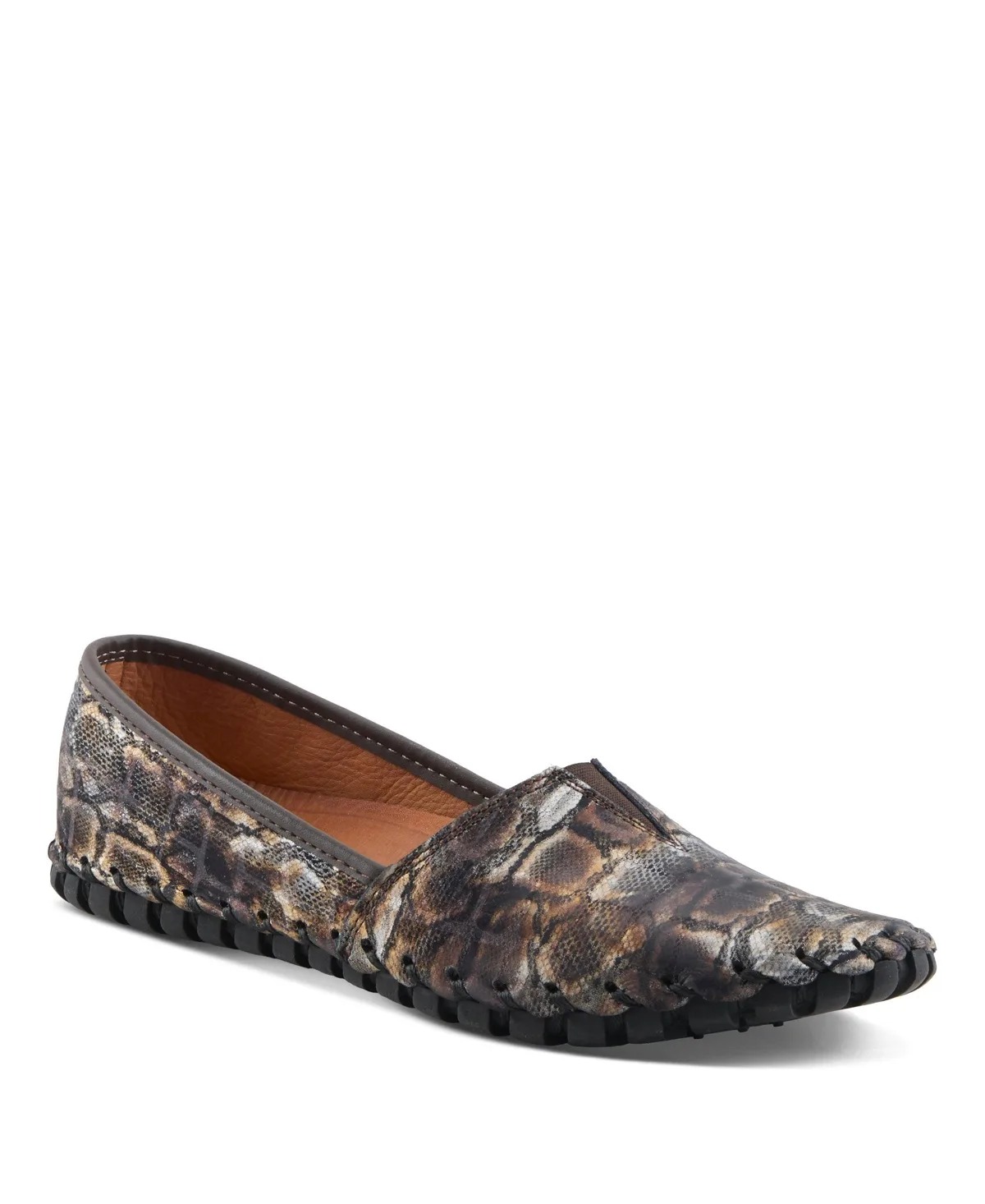 Kathaleta-Spice Metallic Croco Slip-On Leather Flats with Removable Insole & Arch Support
