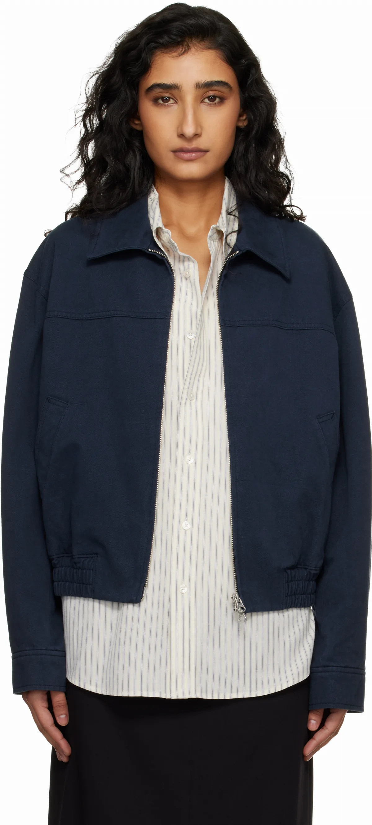 Navy Collared Blouson Jacket by Dunst