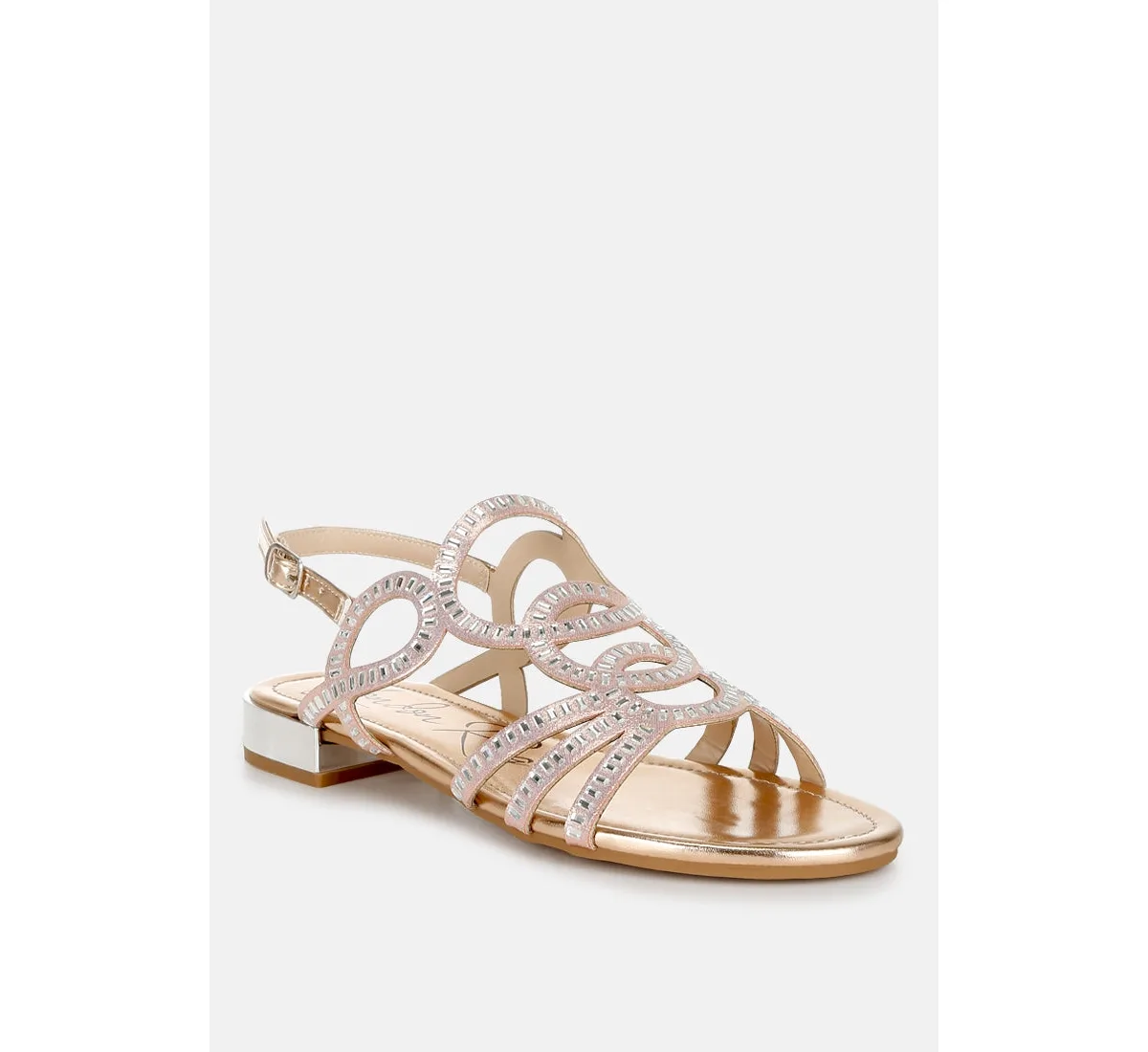 Jisters Cut Out Detail Rhinestone Flat Sandals