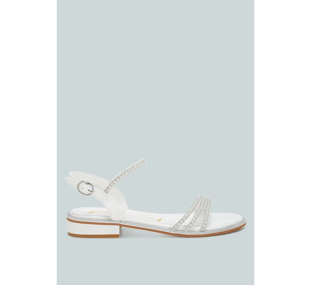 Nobbity Rhinestone Pearl Detail Flat Sandals by London Rag