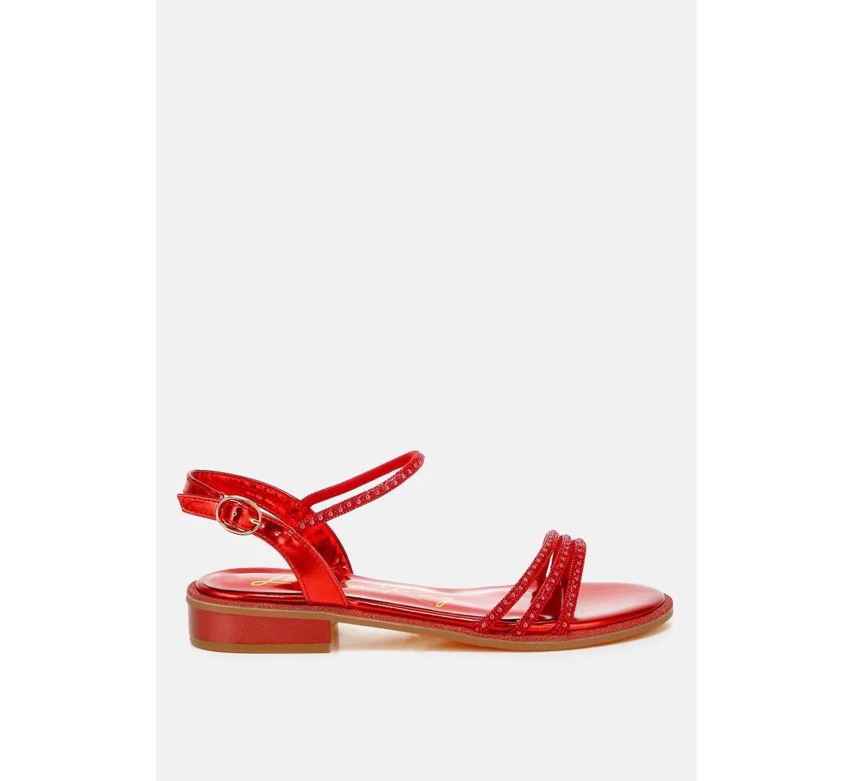 Nobbity Rhinestone Pearl Detail Flat Sandals