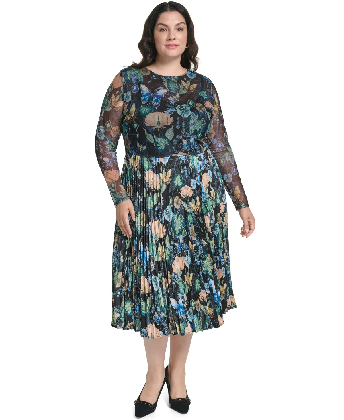 Mixed Media Mesh Long-Sleeve Dress by Karl Lagerfeld Paris