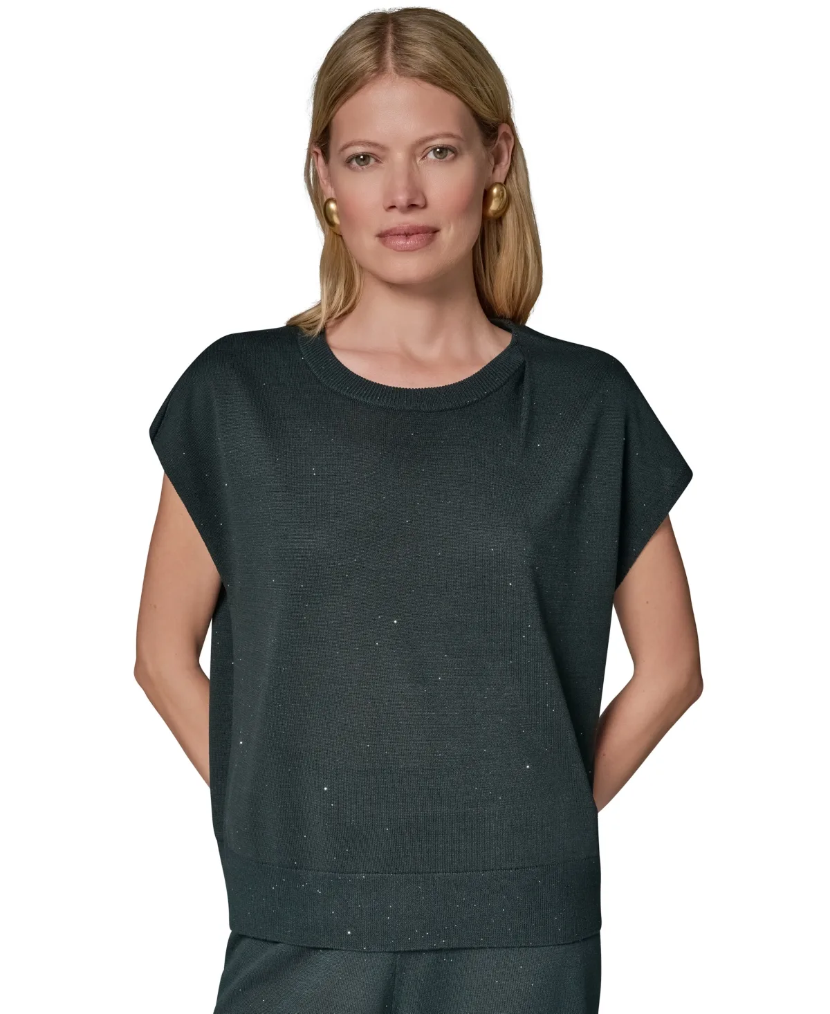Crewneck Cap-Sleeve Sweater by Donna Karan New York