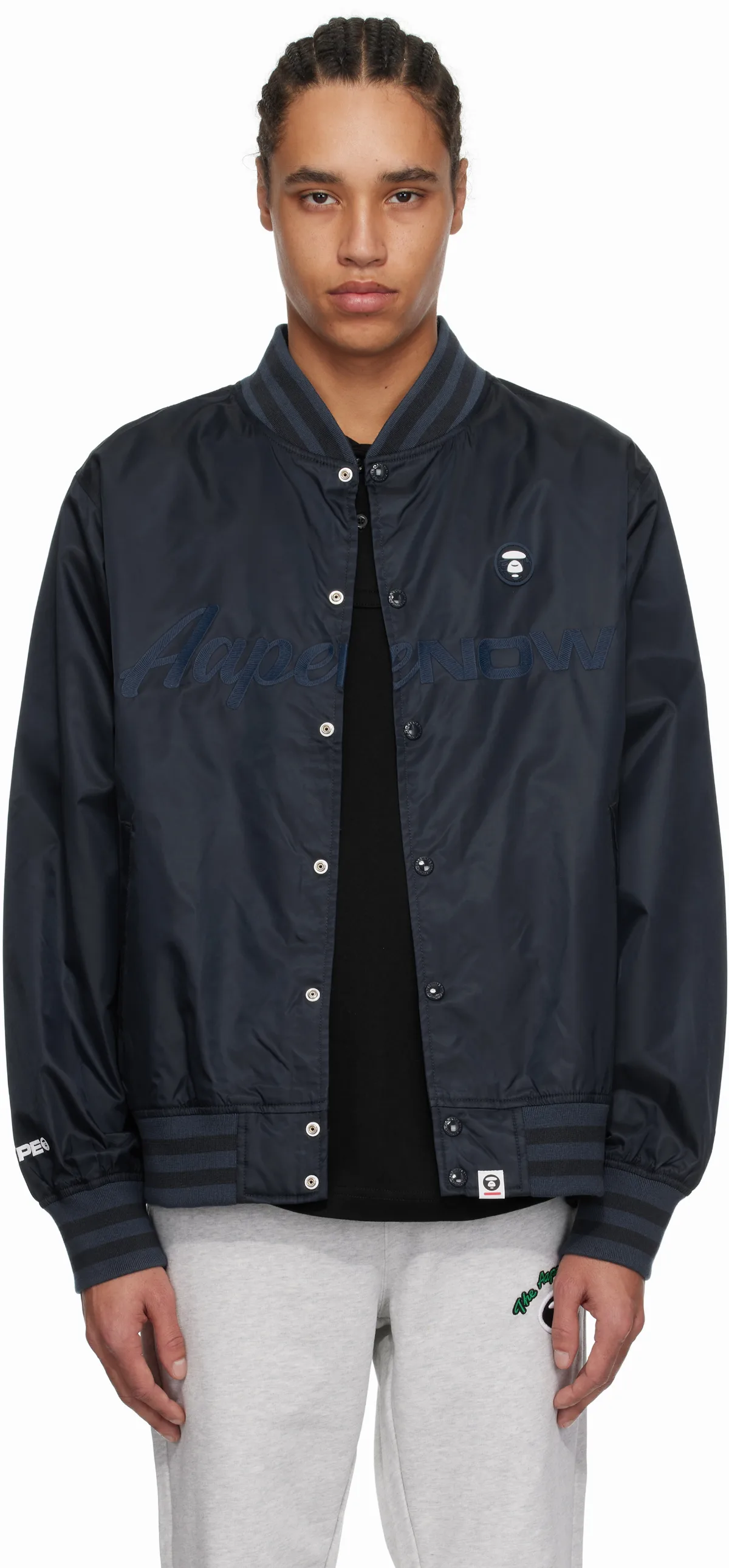 Navy'AAPE Now' Light Weight Varsity Bomber Jacket