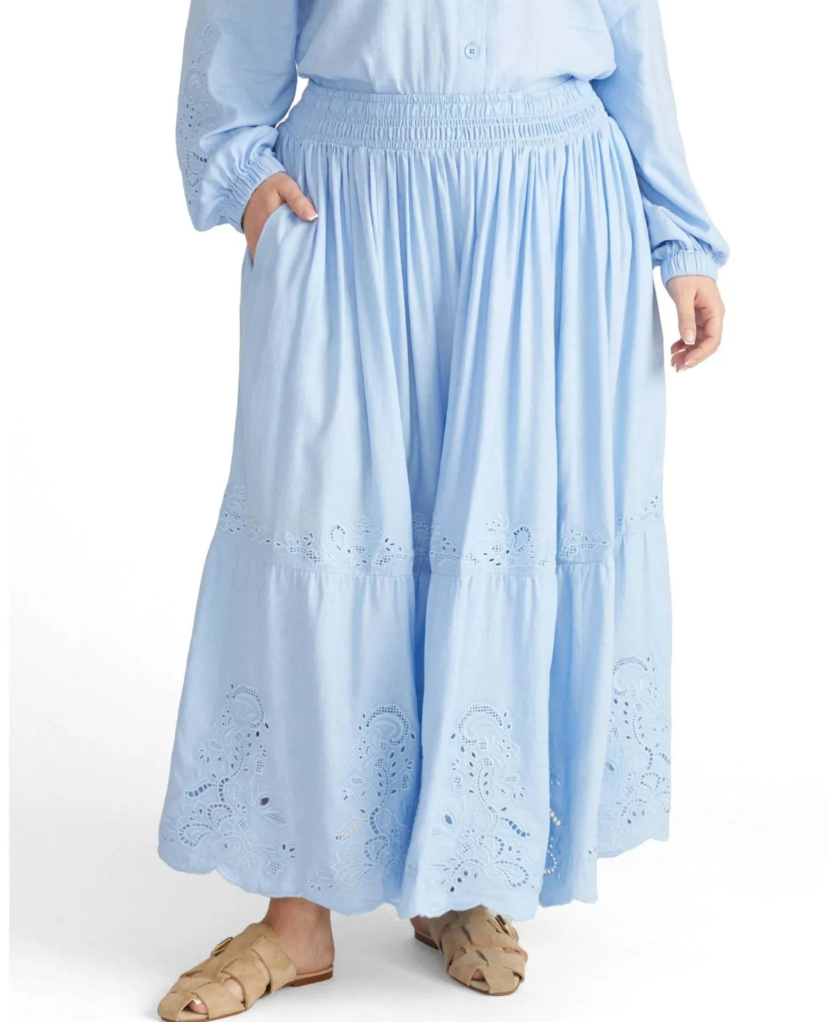Tosca Embroidered Linen Maxi Skirt by Universal Standard