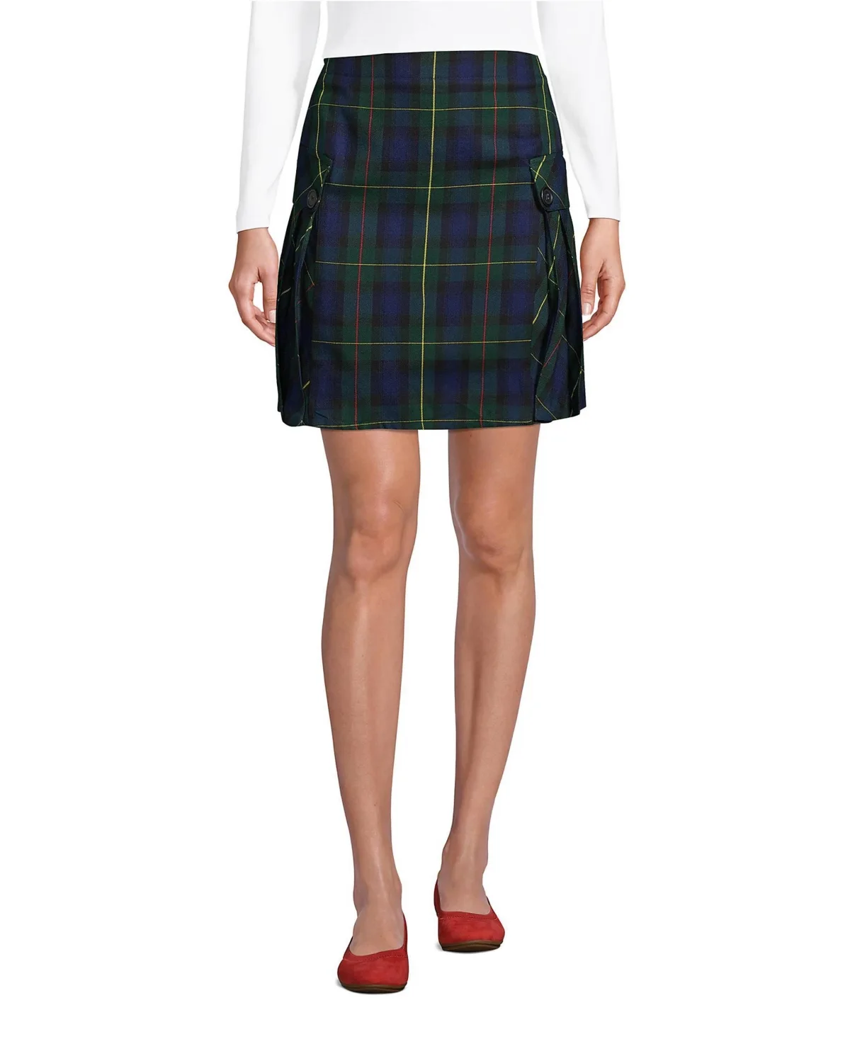 Above the Knee Plaid Side Pleat Skort by Lands' End