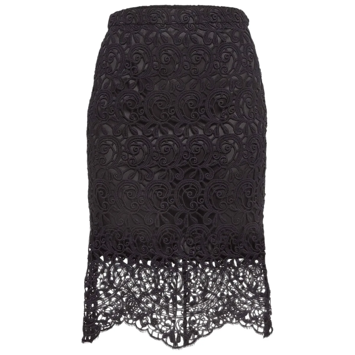 Black Lace Pencil Midi Skirt