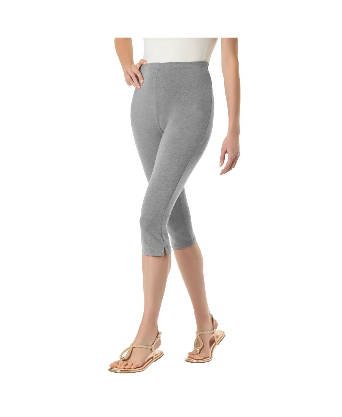 Within Stretch-Cotton Knit Pull-On Capri Leggings by Woman Within