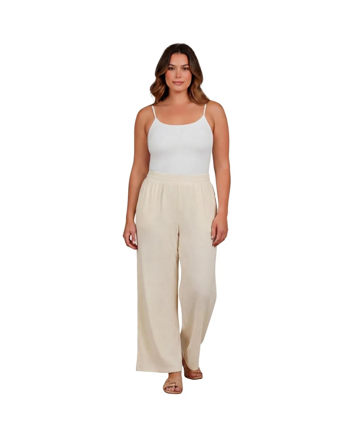 Knit Gauze Smocked Wide-Leg Pants