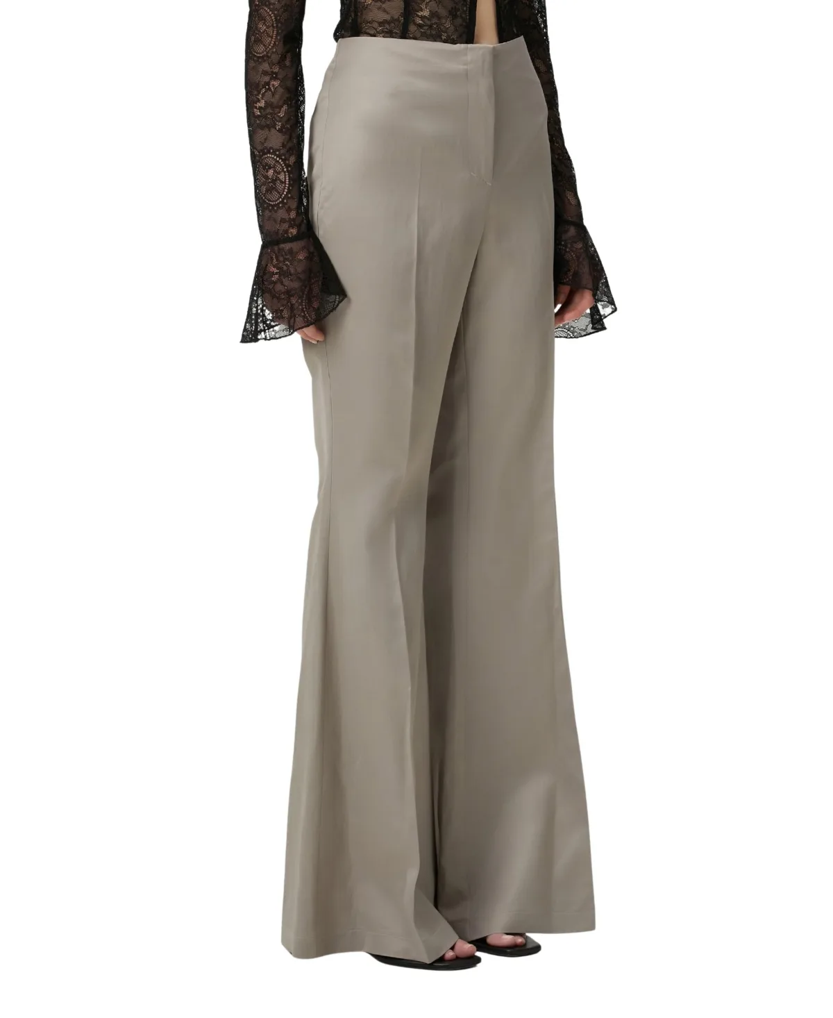 Linen-Blend Shiny Woven Flare-Leg Pants by Pcfg