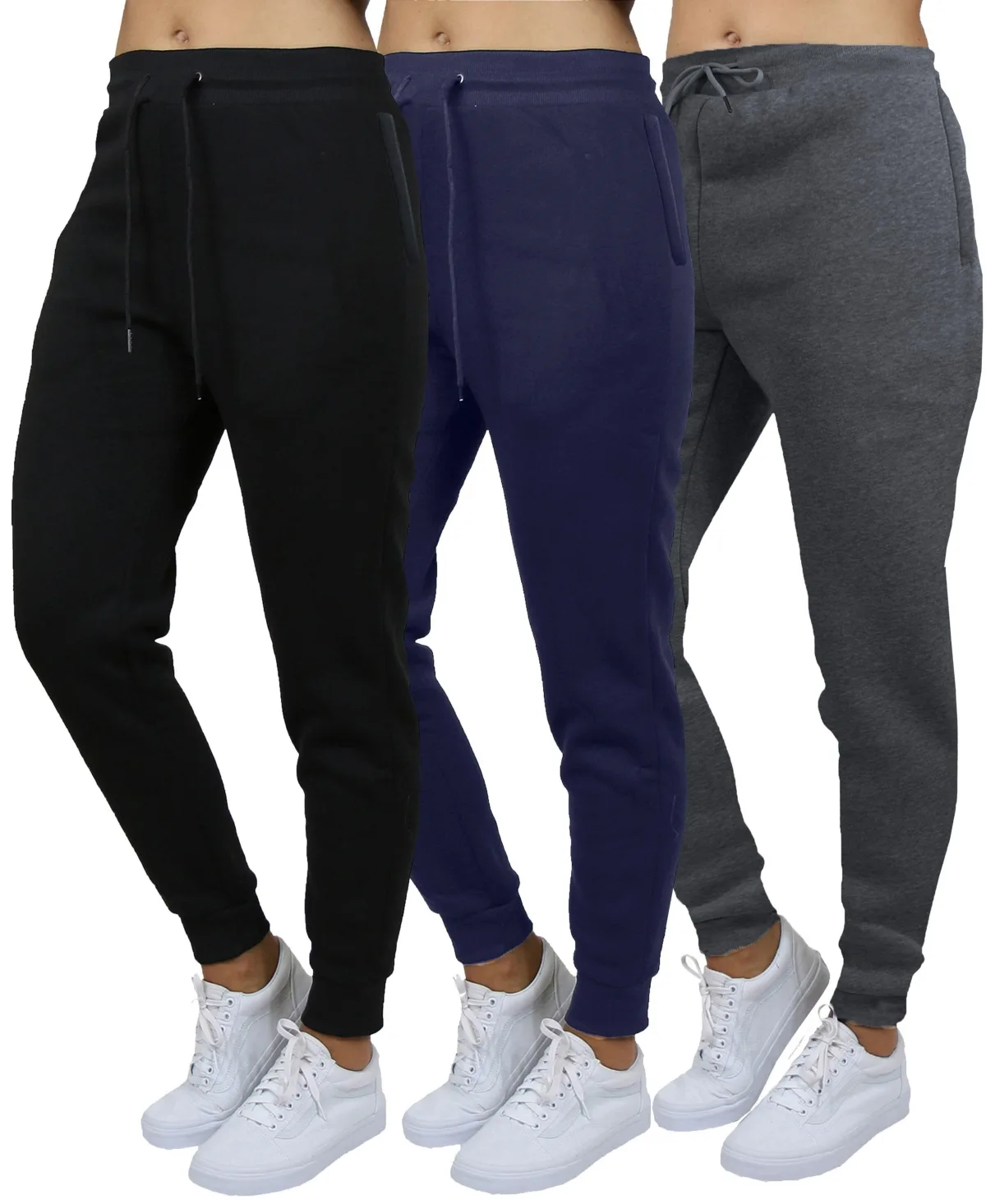 Loose Fit Heavyweight Classic Fleece Jogger Sweatpants with Zipper Side Pockets - 3 Pack by Blue Ice