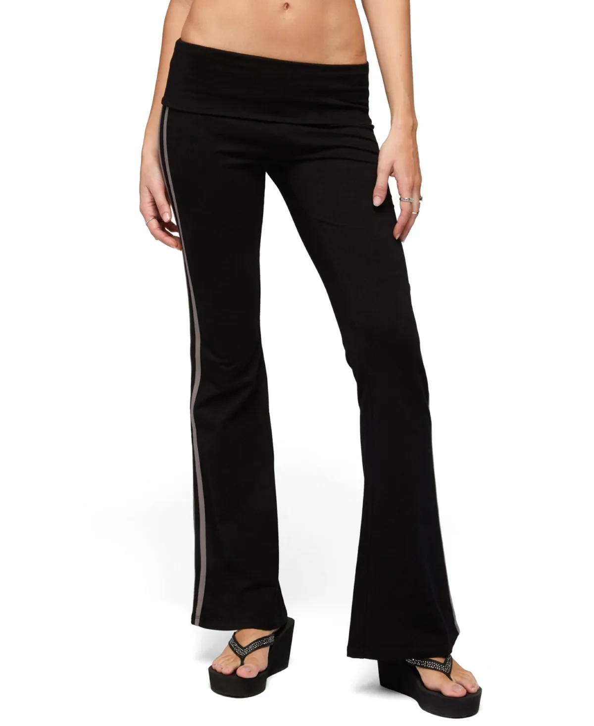 Charly Foldover Stripey Flared Pants by Edikted