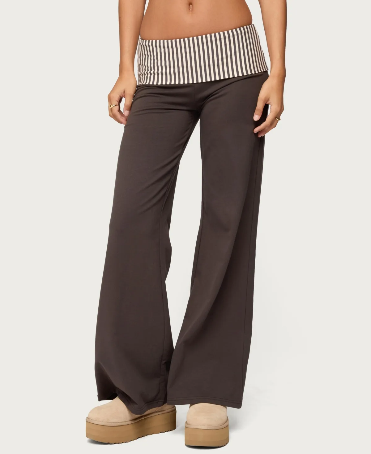 Meshey Striped Fold Over Pants by Edikted