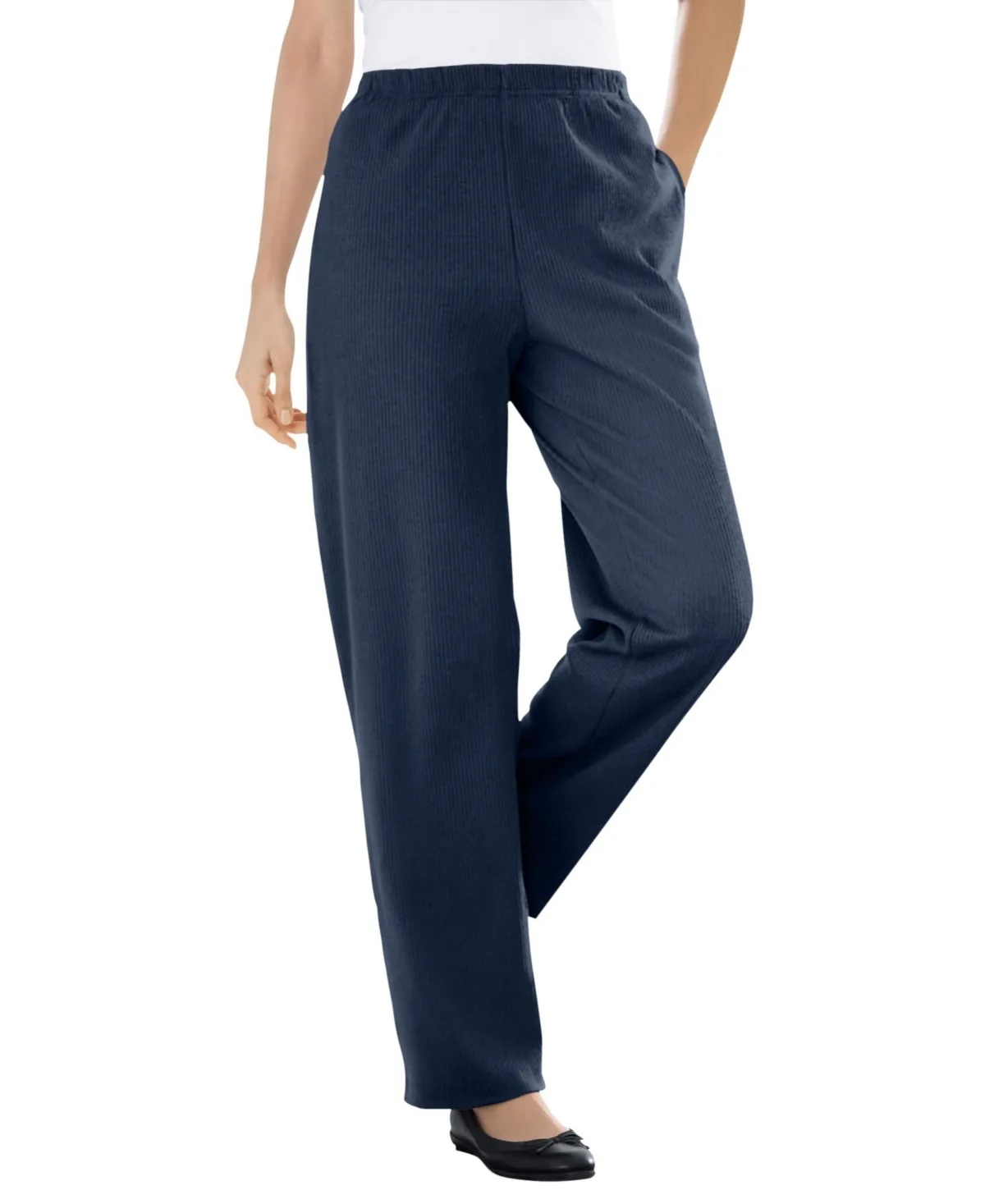 Within 7-Day Knit Ribbed Straight-Leg Pull-On Pants by Woman Within