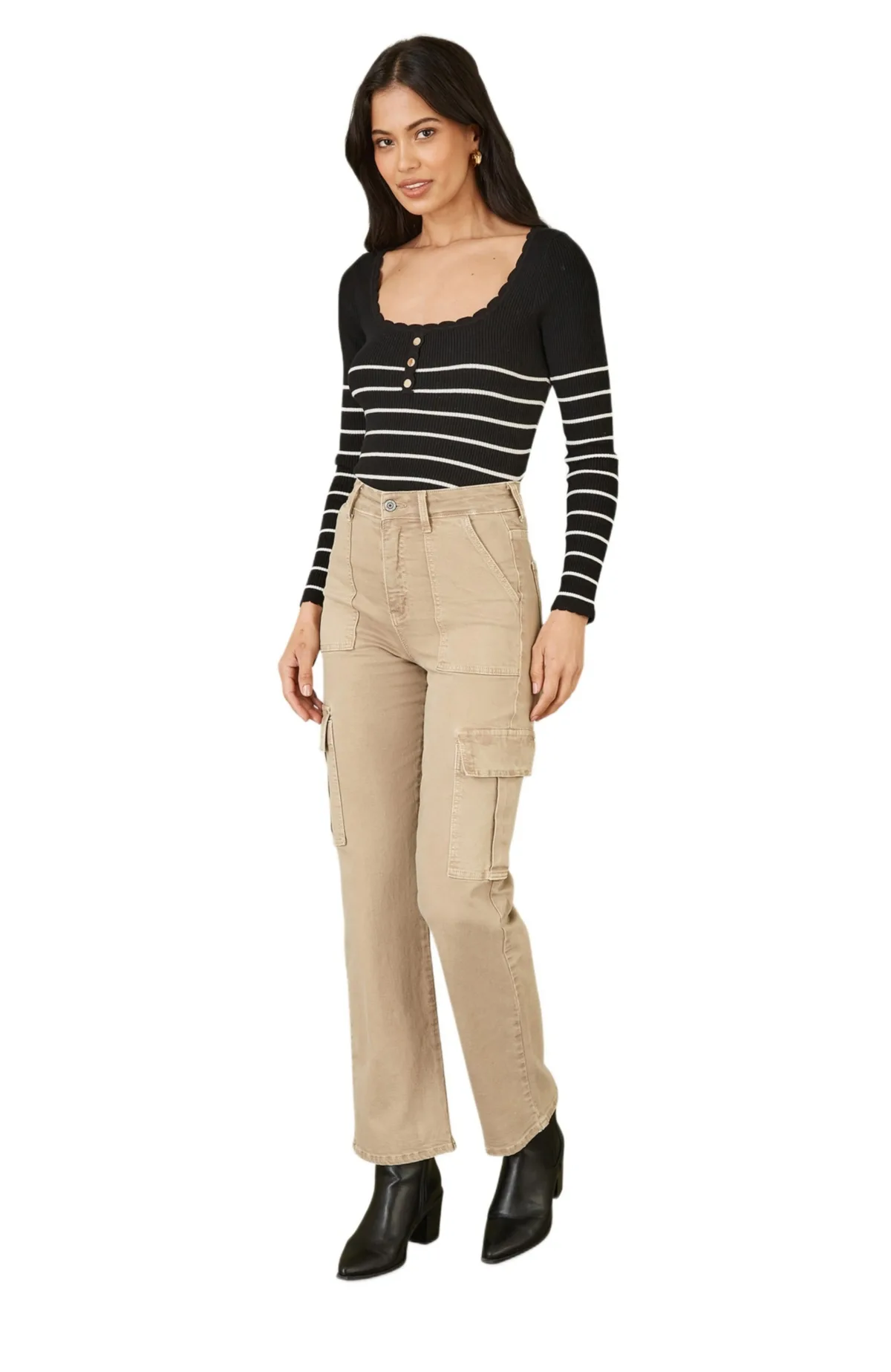 High Waist Utility Stretch Cargo Pants by Yumi