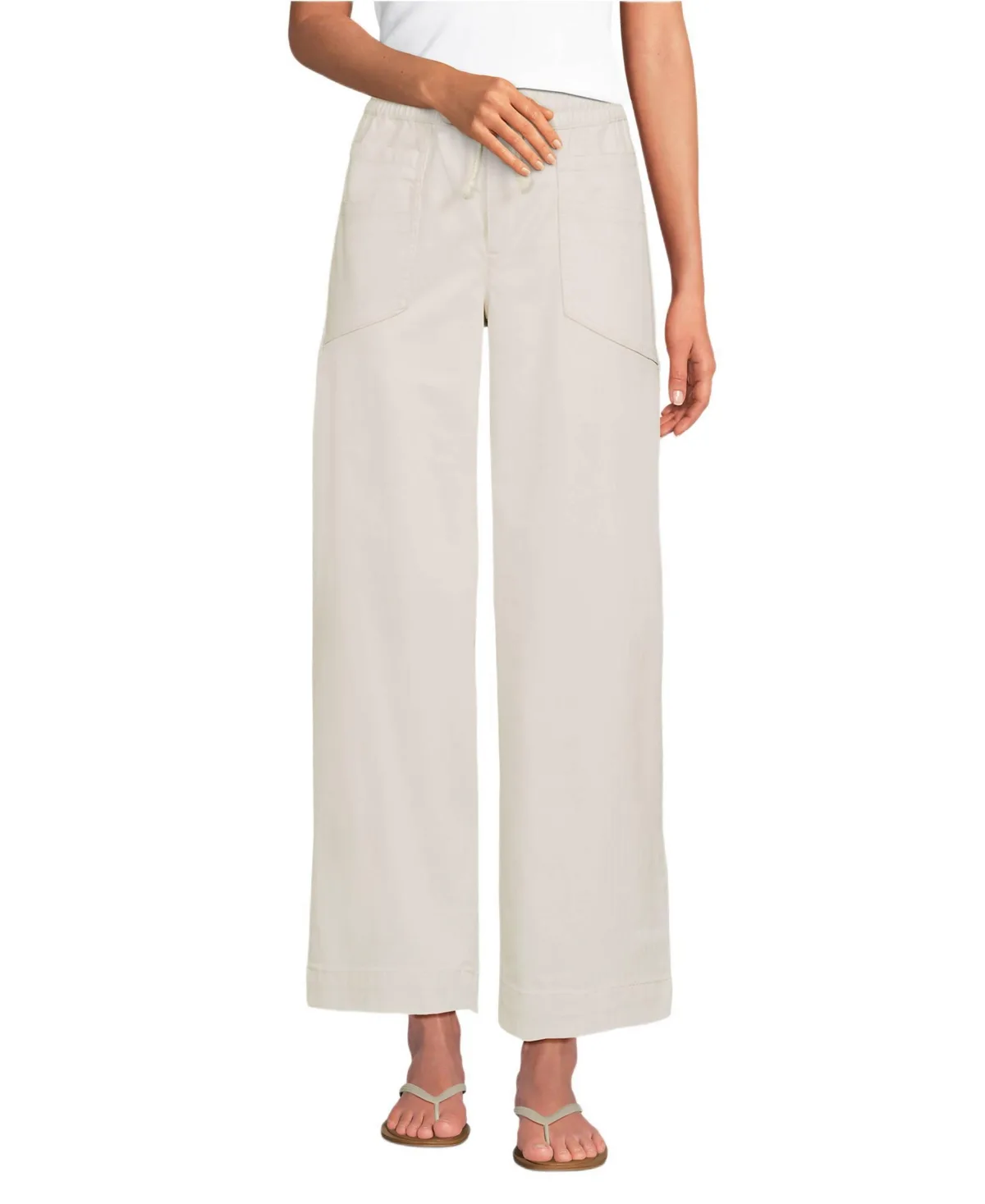 Herringbone Chino High Rise Relaxed Straight Drawstring Ankle Pants by Lands' End