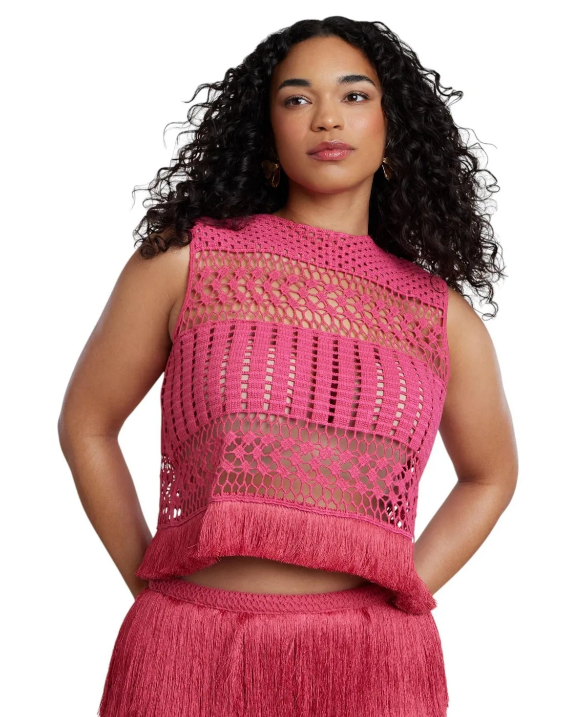 Patbo Fringe Detail Crochet Top by Eloquii