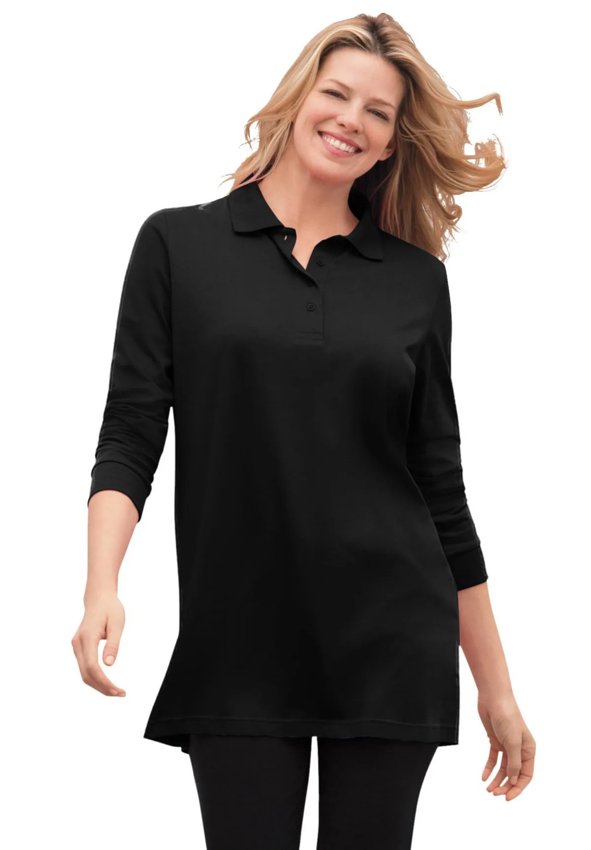 Long-Sleeve Polo Shirt by Woman Within
