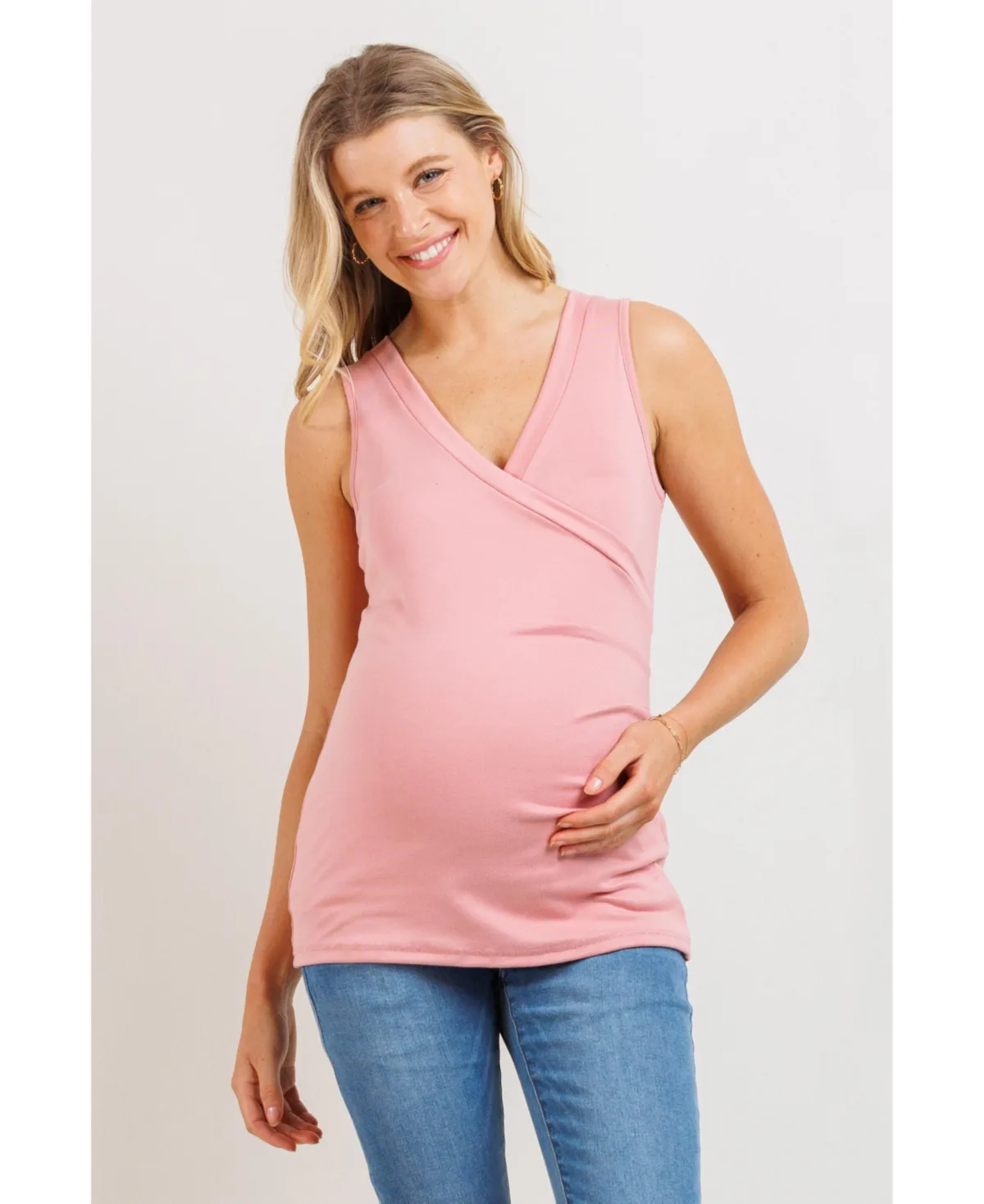 Sleeveless Ruched V-Neck Wrap Nursing Tank Top by Hello Miz
