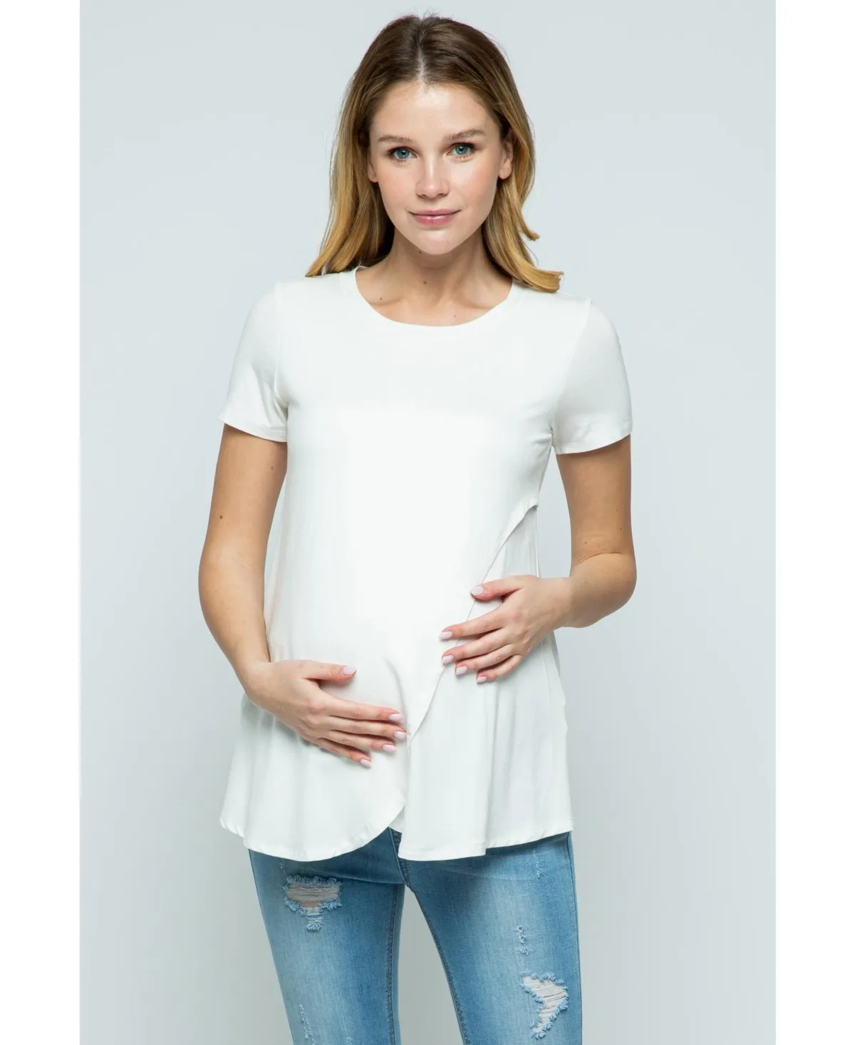 Short Sleeve Layered Wrap Nursing Top by Hello Miz
