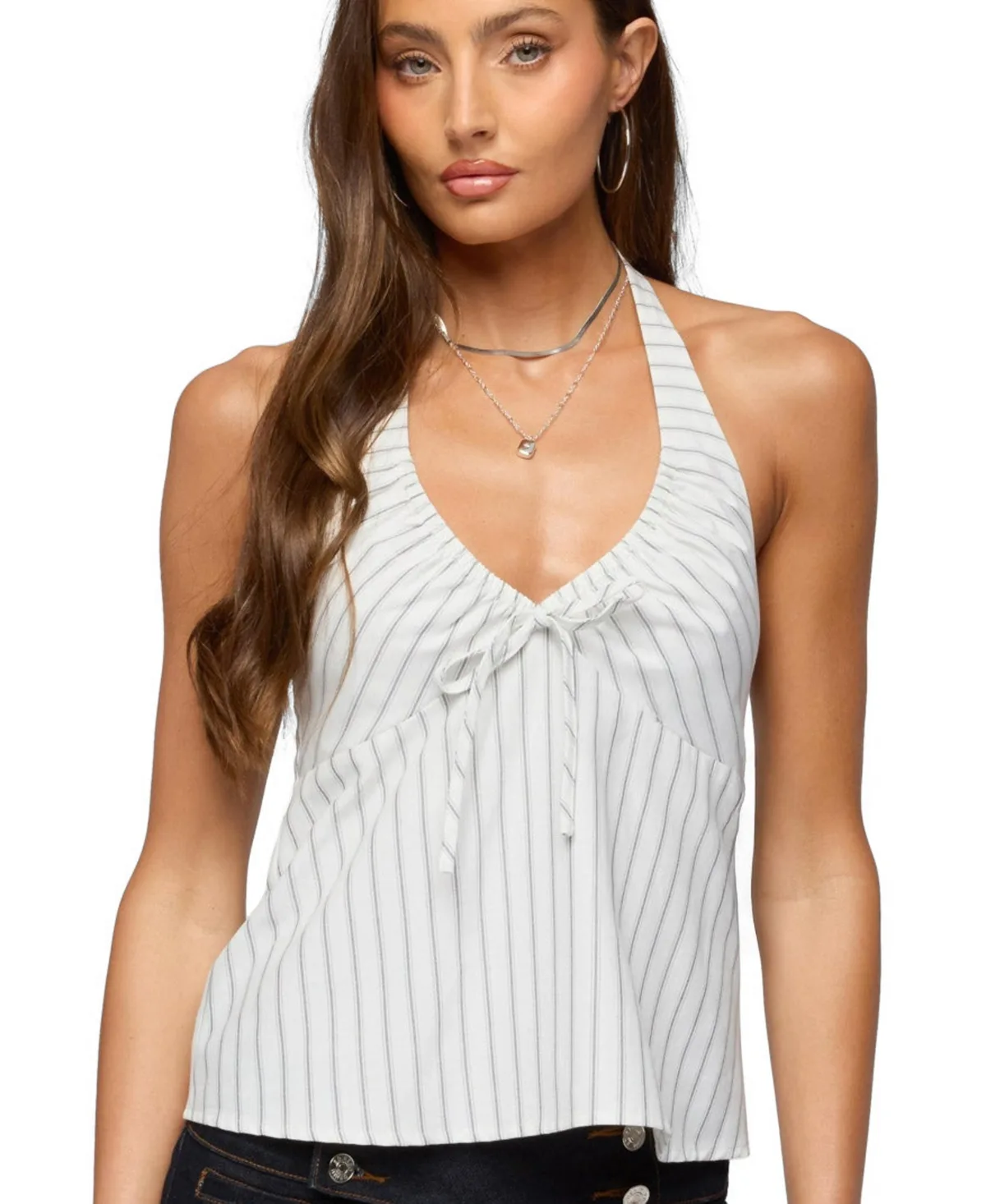 Breya Striped Babydoll Halter Top by Edikted