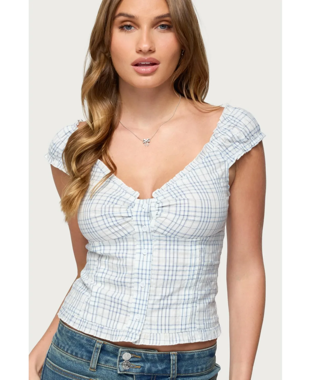 Dolsy Plaid Button Up Top by Edikted