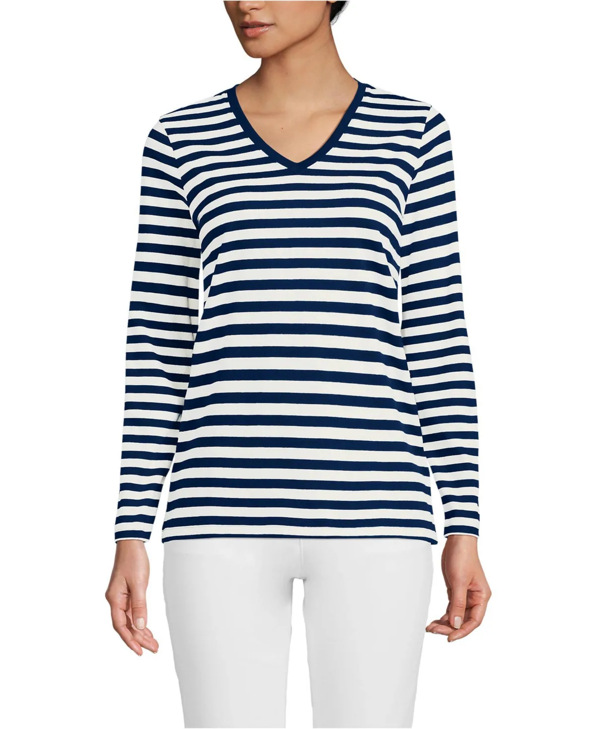 Relaxed Supima Cotton Long Sleeve V-Neck T-Shirt by Lands' End