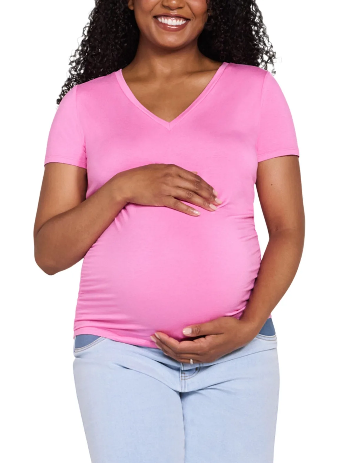 Maternity V-Neck Side-Ruched Short Sleeve Tee by Motherhood Maternity