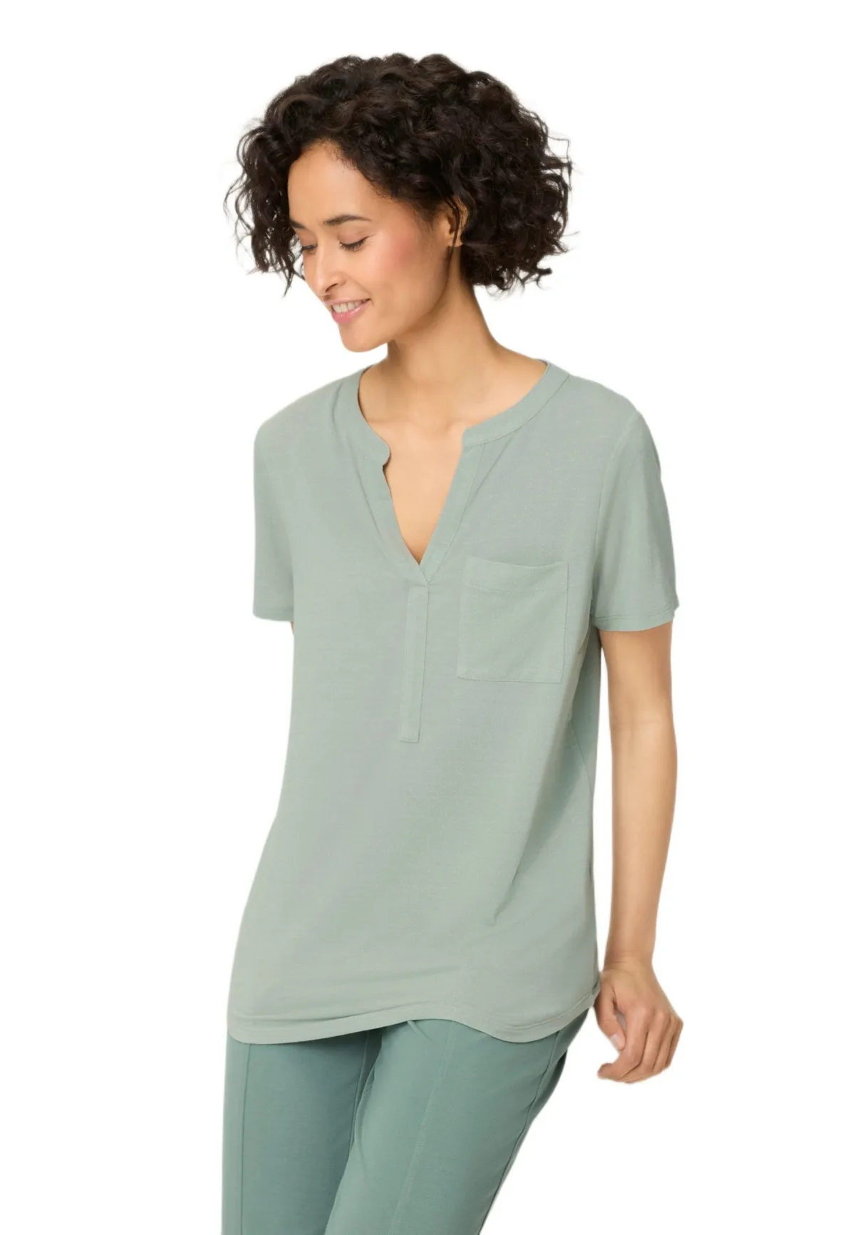 Shimmer Split Neck T-Shirt by Olsen