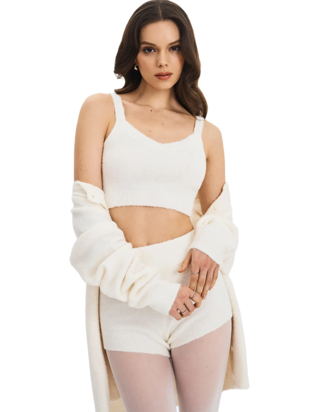 Selene Wool-Blend Ribbed Knit V-Neck Top by Miss Circle
