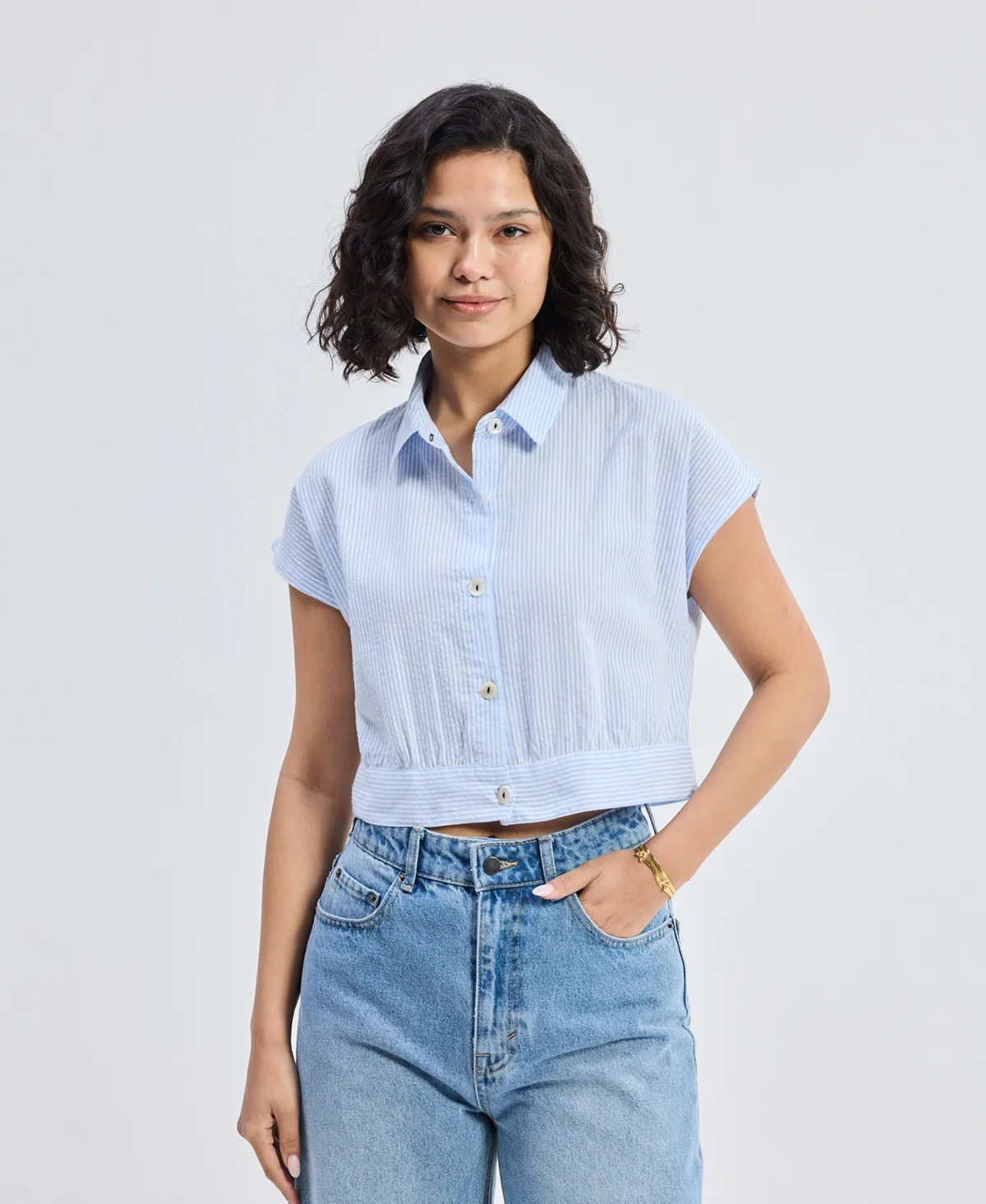 Oversized Crop Shirt in Classic Stripes by Reistor