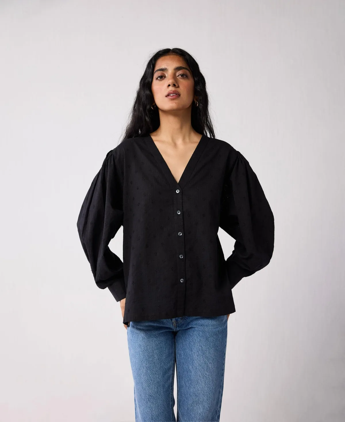 Embroidered Shirt with Long Balloon Sleeves by Reistor