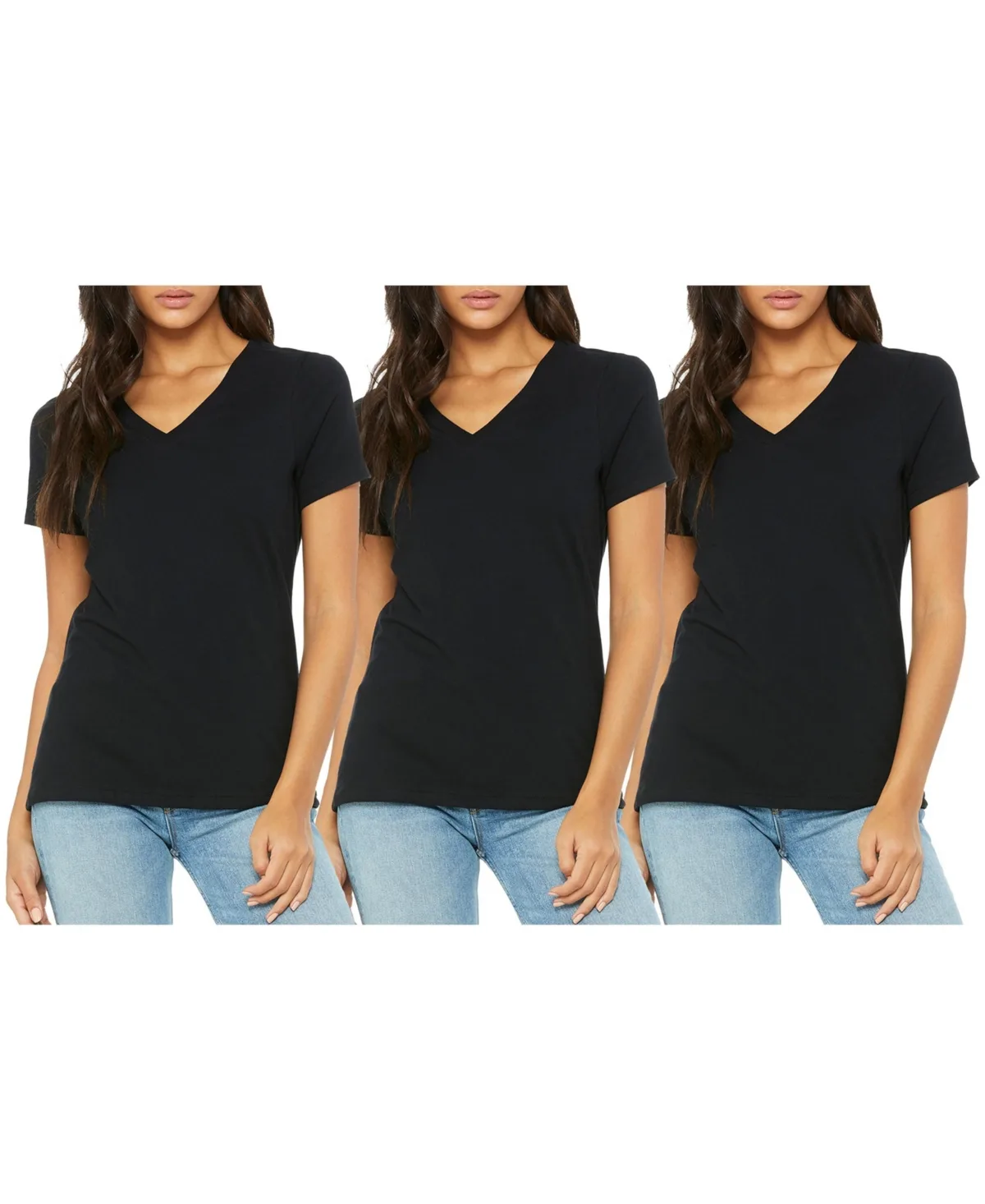 Loose Fitting Short Sleeve V-Neck Tee - 3 Pack by Blue Ice