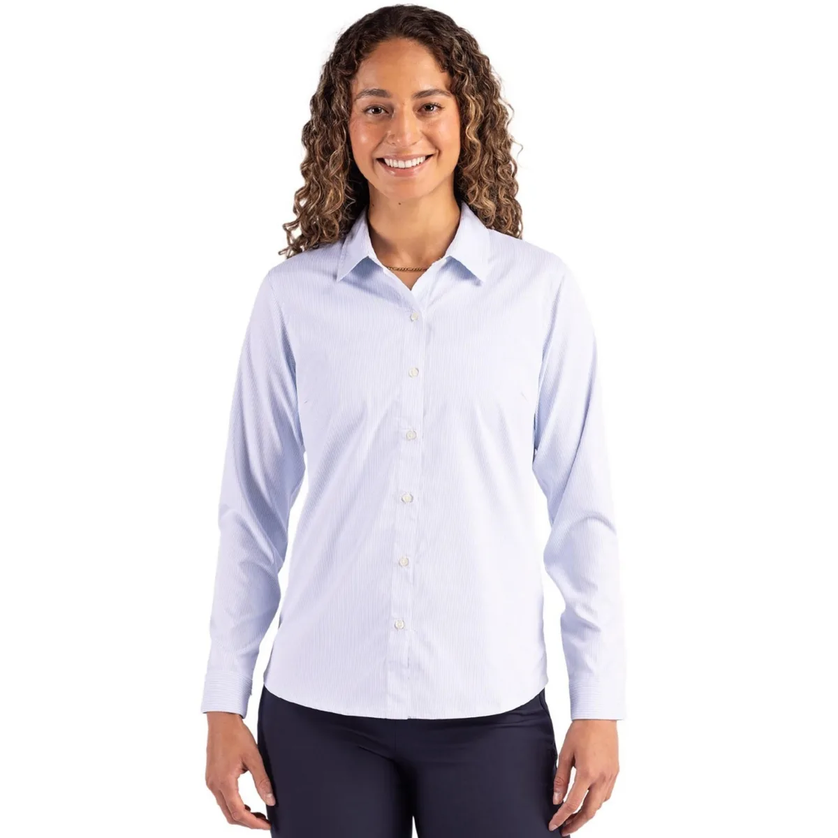 Skyline Epic Confidence Recycled Pinstripe Long Sleeve Dress Shirt by Cutter & Buck