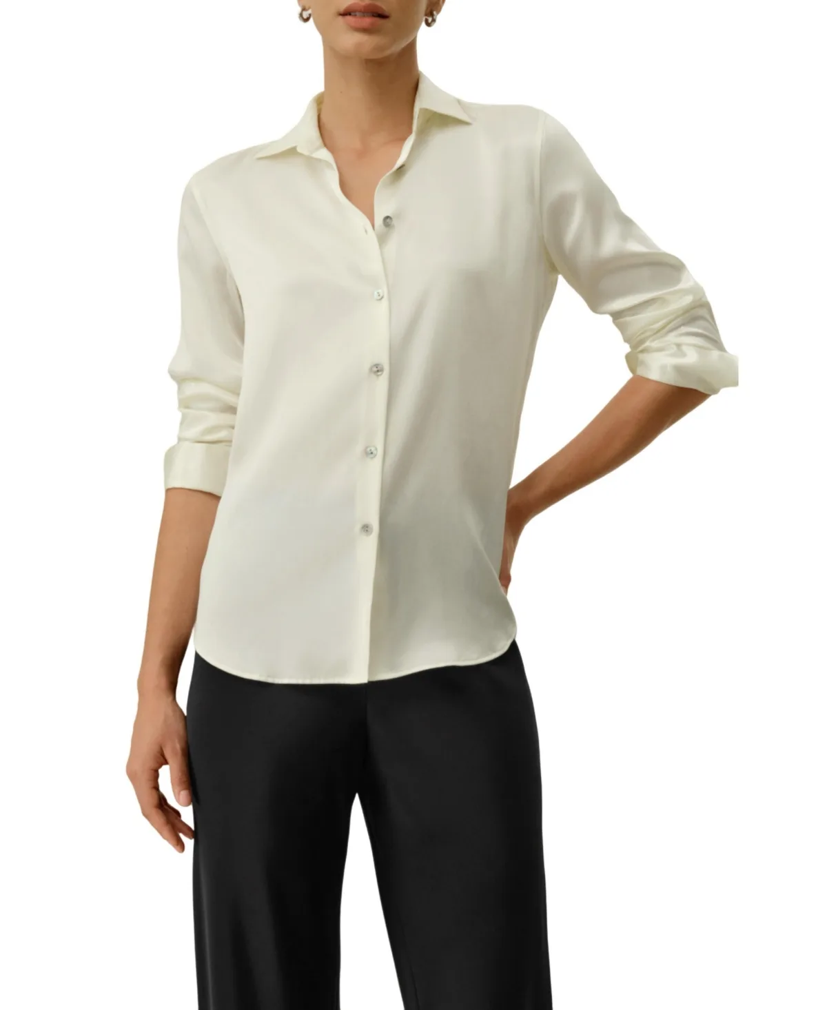 Spread Collar Silk Shirt by Lilysilk