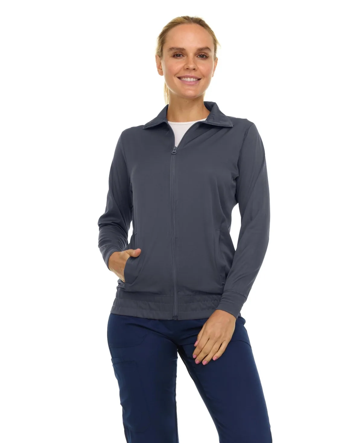 Zip Front Nurse Jacket 4-Way Stretch Fabric Warm Up Coat by Medichic